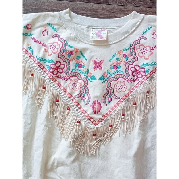 Hazelwood Southwestern Fashion Shirt Size Large Cream Made In USA Cowgirl Fringe - Picture 5 of 8